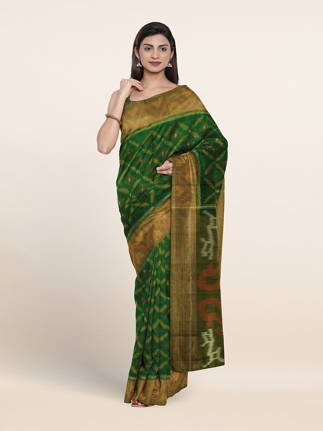 

Pothys Geometeric Printed Pure Silk Saree, Green