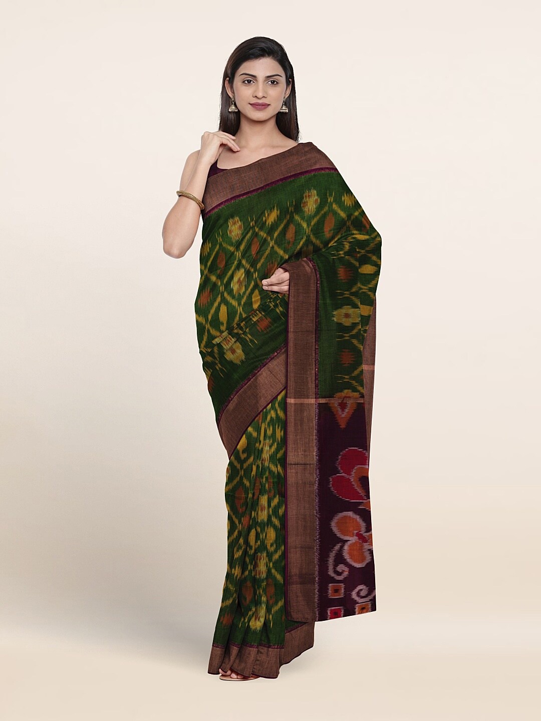 

Pothys Floral Printed Zari Pure Silk Saree, Green