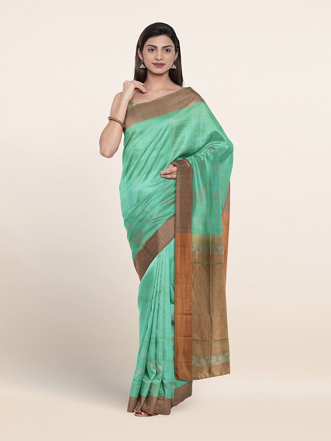 

Pothys Geometric Woven Design Zari Pure Silk Saree, Green