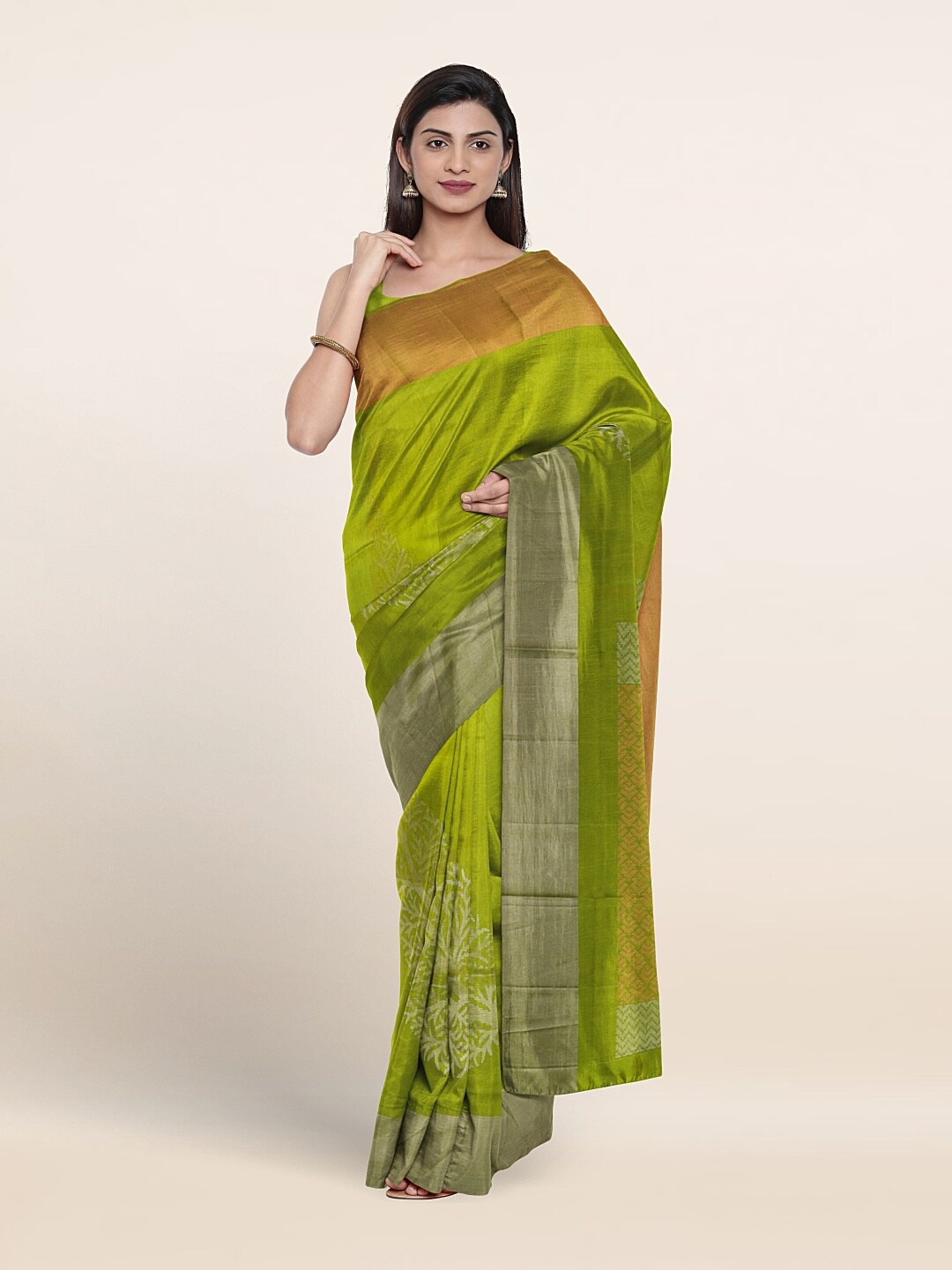

Pothys Floral Woven Design Zari Pure Silk Saree, Green