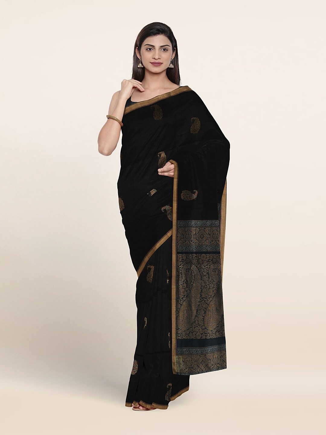 

Pothys Paisley Woven Design Zari Pure Silk Saree, Black