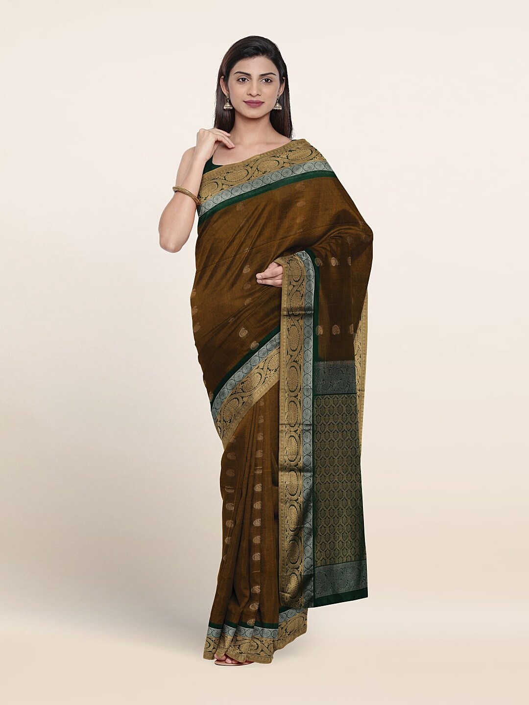 

Pothys Woven Design Zari Pure Silk Saree, Olive