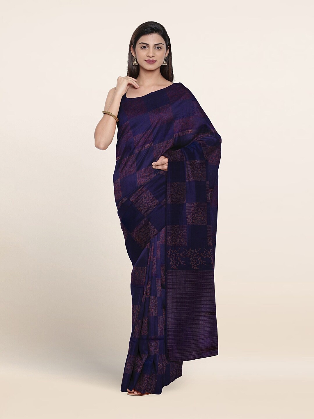 

Pothys Checked Woven Design Zari Pure Silk Saree, Blue