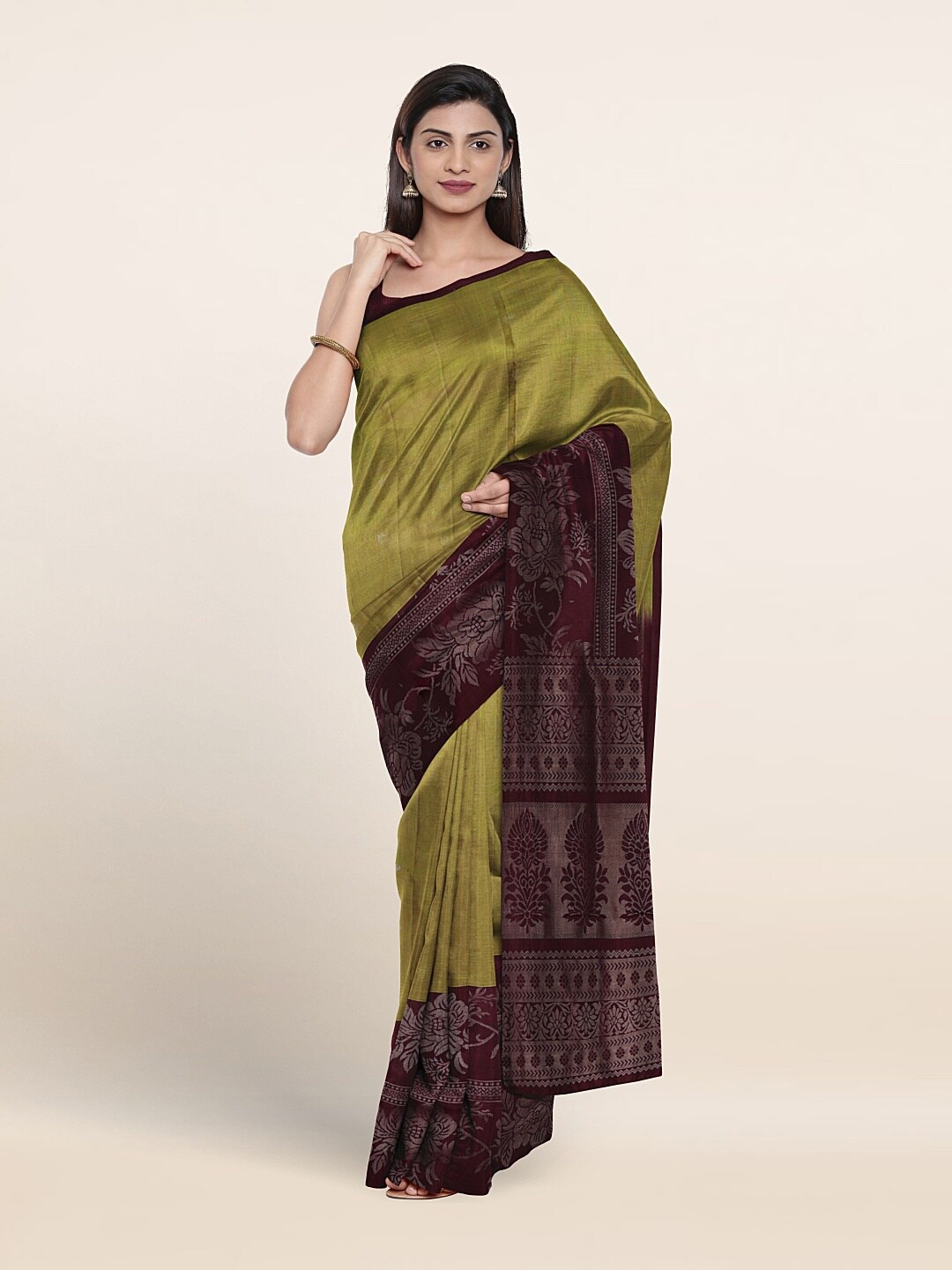 

Pothys Ethnic Motif Woven Design Zari Kanjeevaram Pure Silk Saree, Green