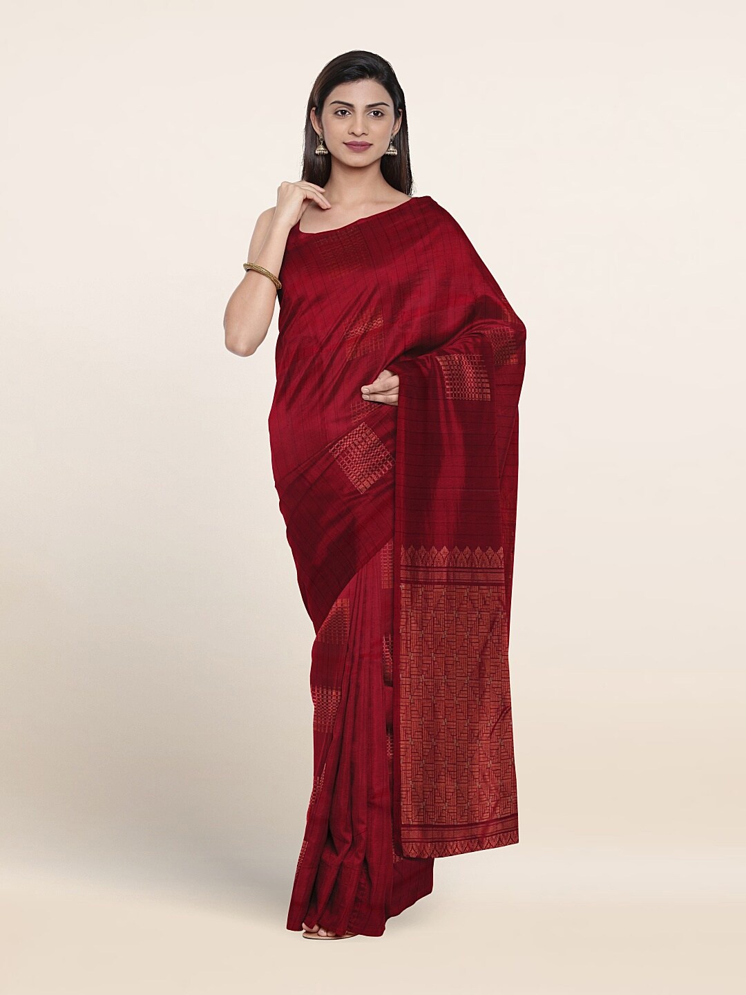 

Pothys Purple Geometric Woven Design Zari Kanjeevaram Pure Silk Saree, Maroon