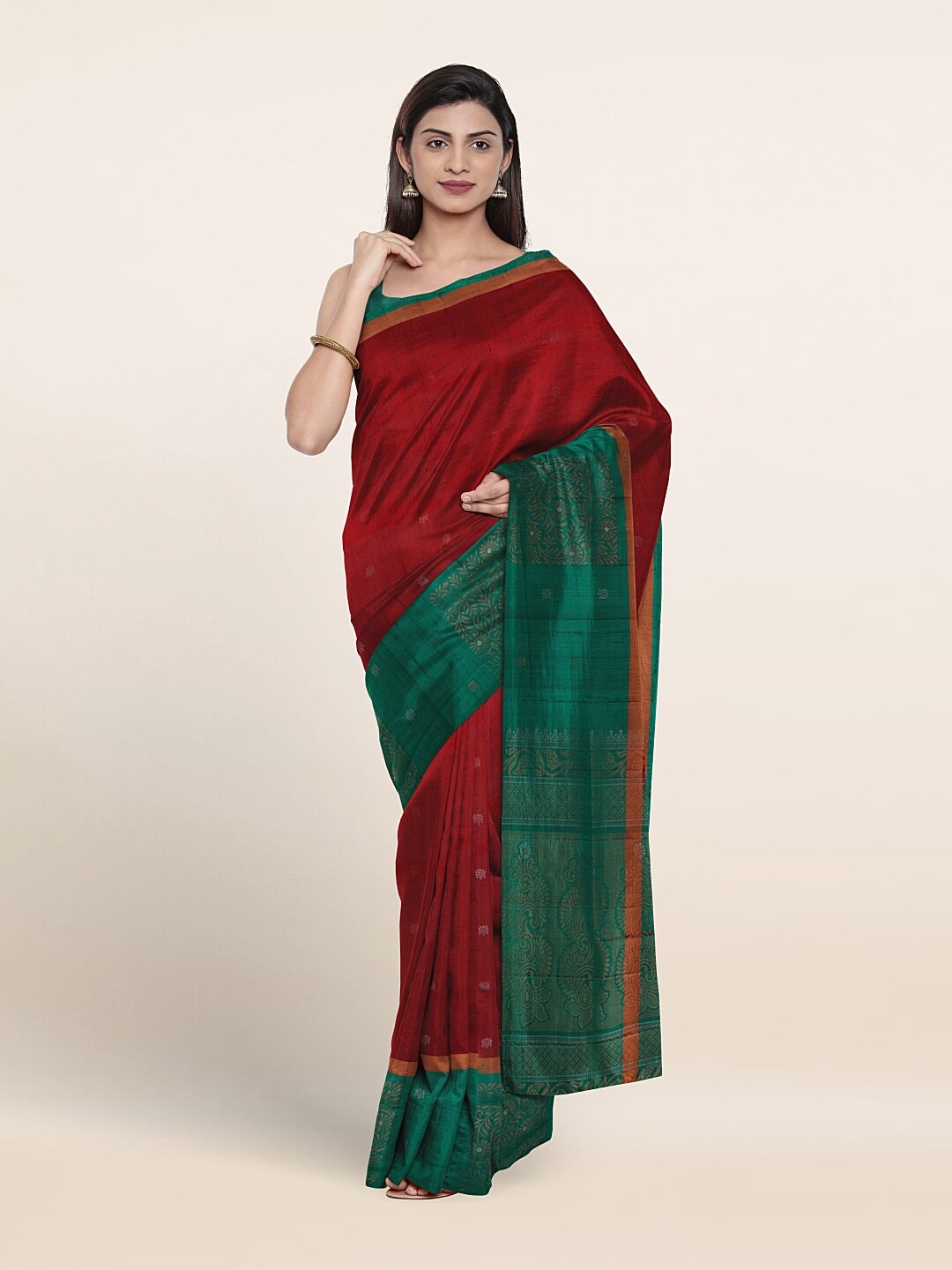 

Pothys Ethnic Motif Woven Design Zari Kanjeevaram Pure Silk Saree, Maroon