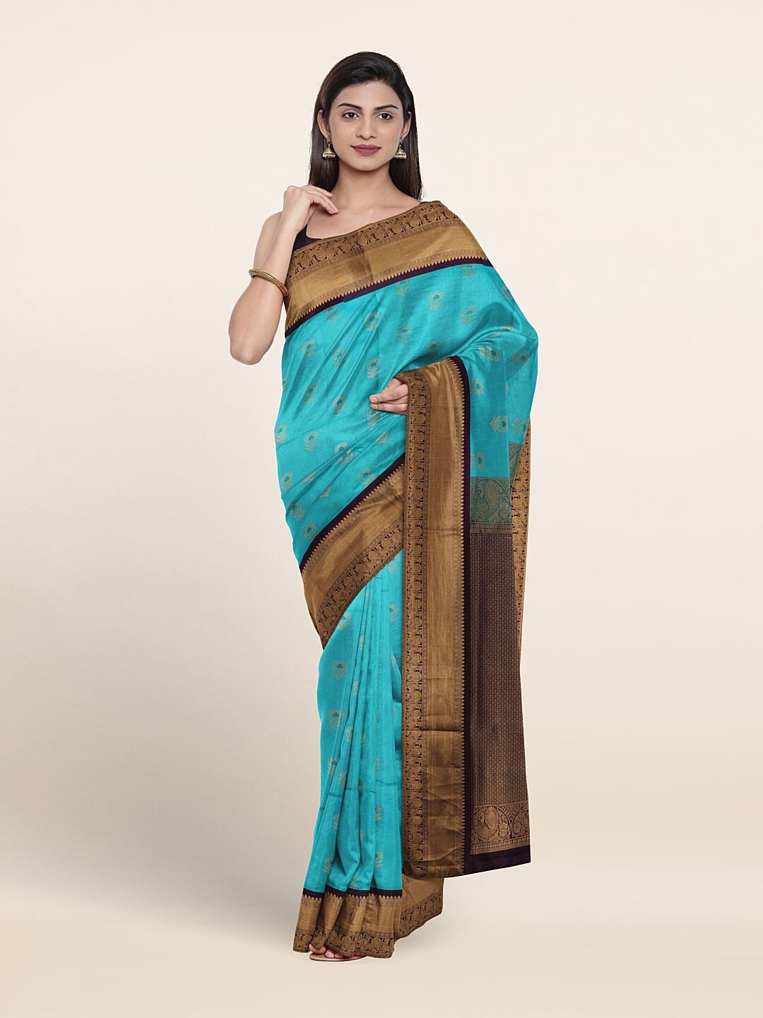 

Pothys Ethnic Motif Woven Design Zari Kanjeevaram Pure Silk Saree, Blue