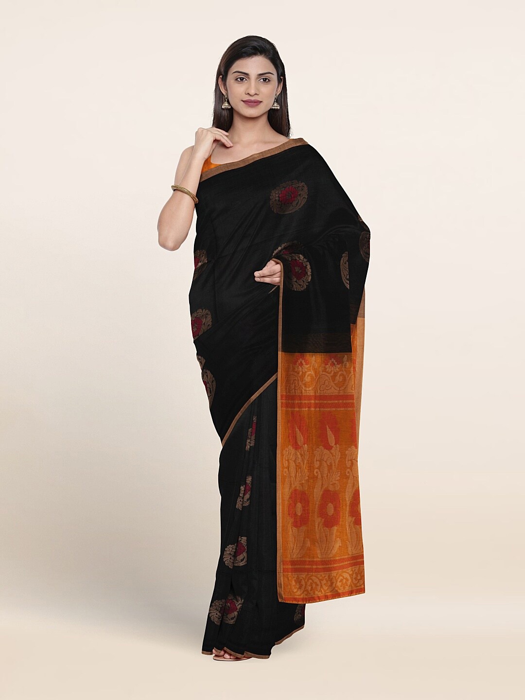 

Pothys Ethnic Motif Woven Design Zari Pure Silk Saree, Black