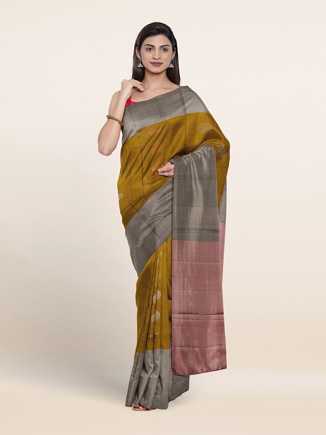 

Pothys Woven Design Zari Pure Silk Saree, Olive