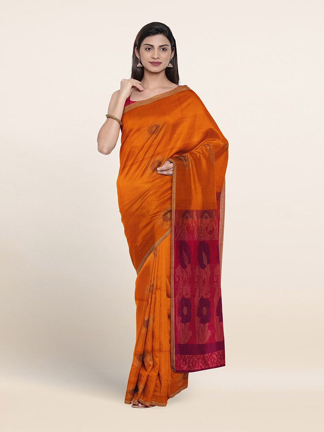 

Pothys Woven Design Zari Pure Silk Cotton Saree, Orange