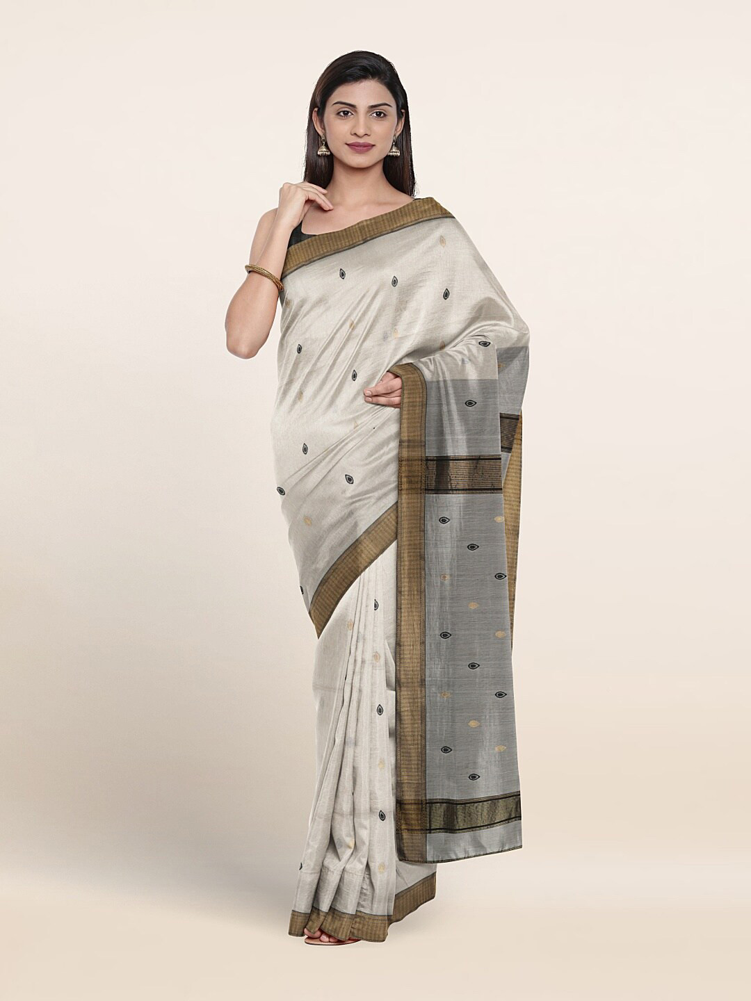 

Pothys Woven Design Zari Pure Silk Saree, Cream