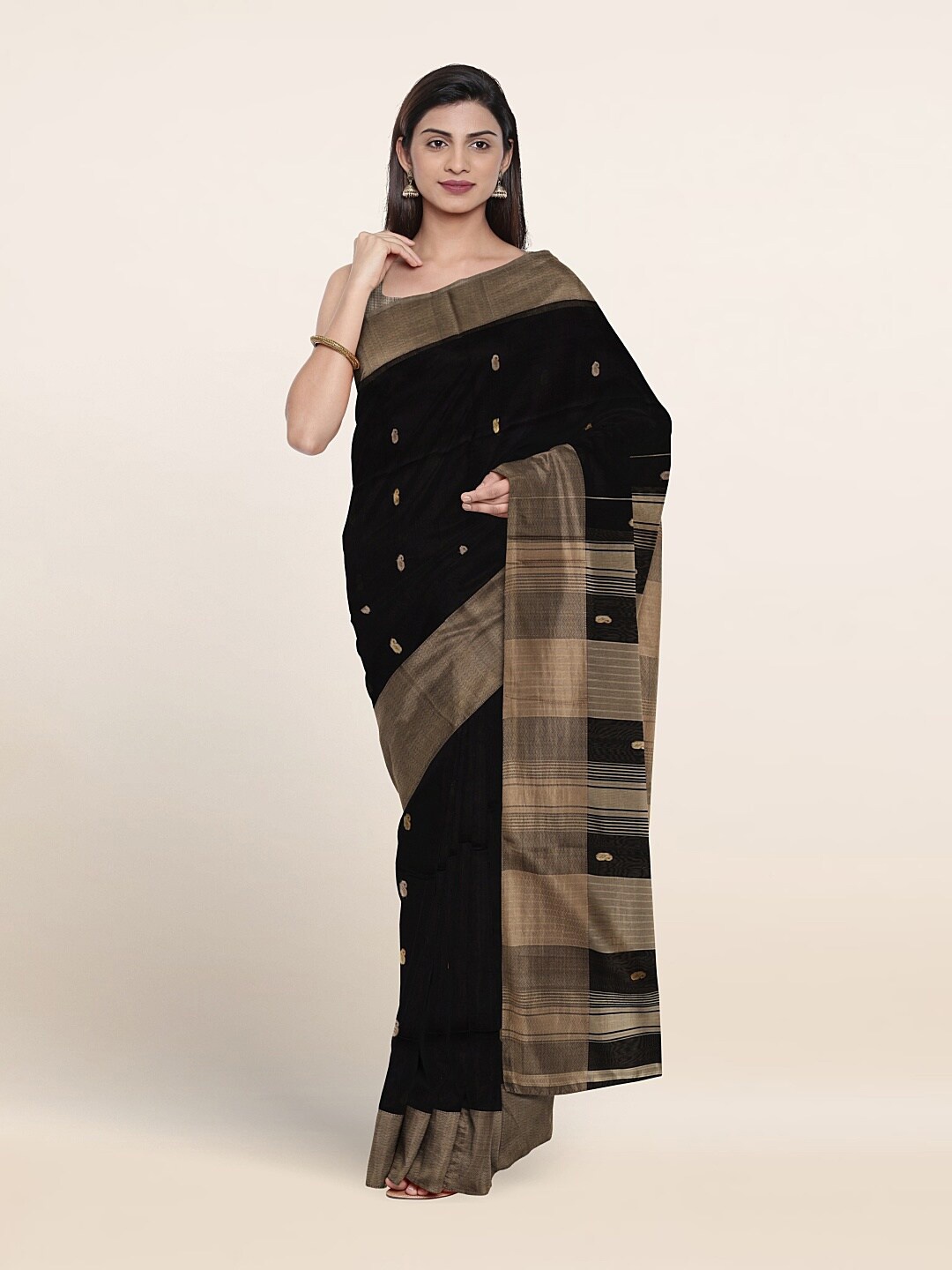 

Pothys Ethnic Motif Woven Design Zari Maheshwari Saree, Black