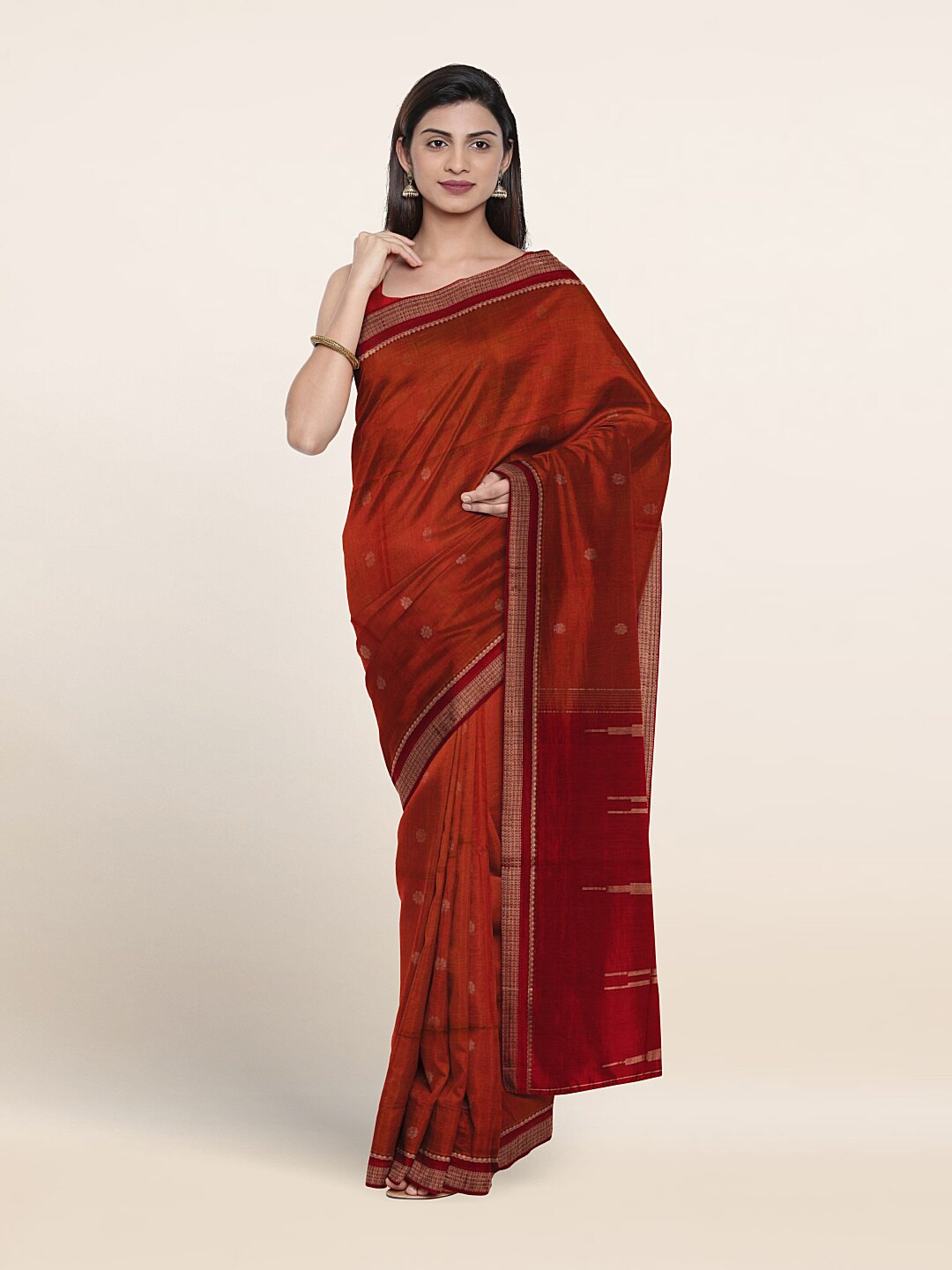 

Pothys Woven Design Zari Pure Silk Saree, Rust