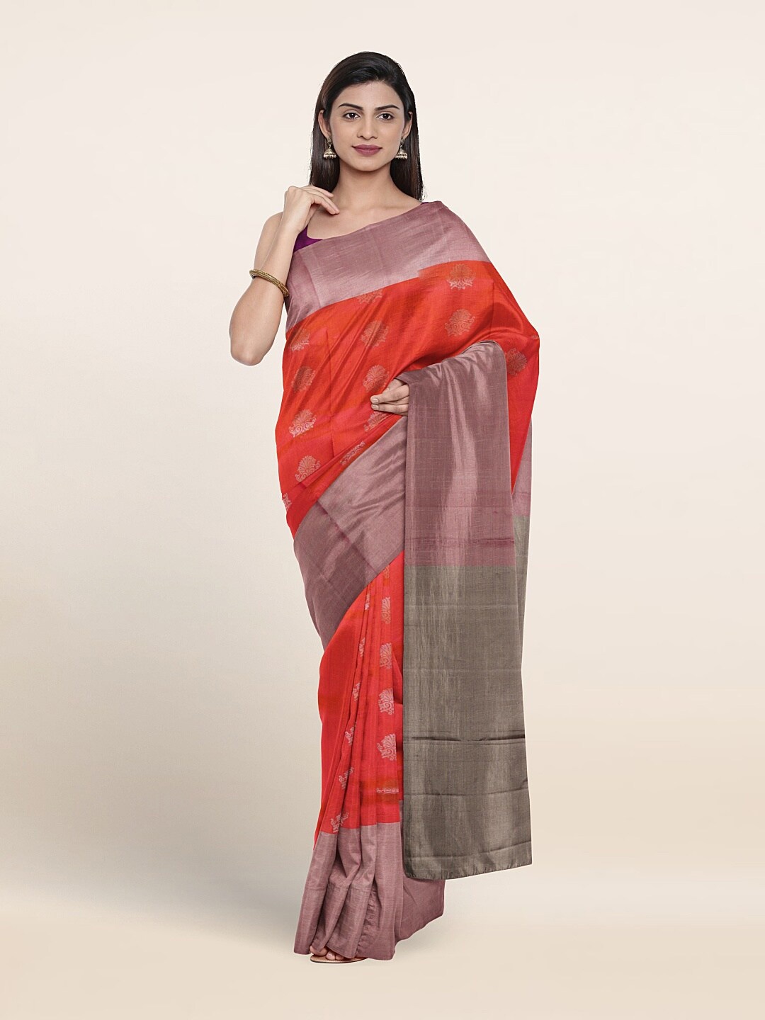 

Pothys Mayuri Soft Silk Woven Design Pure Kanchipuram Silk Saree, Peach