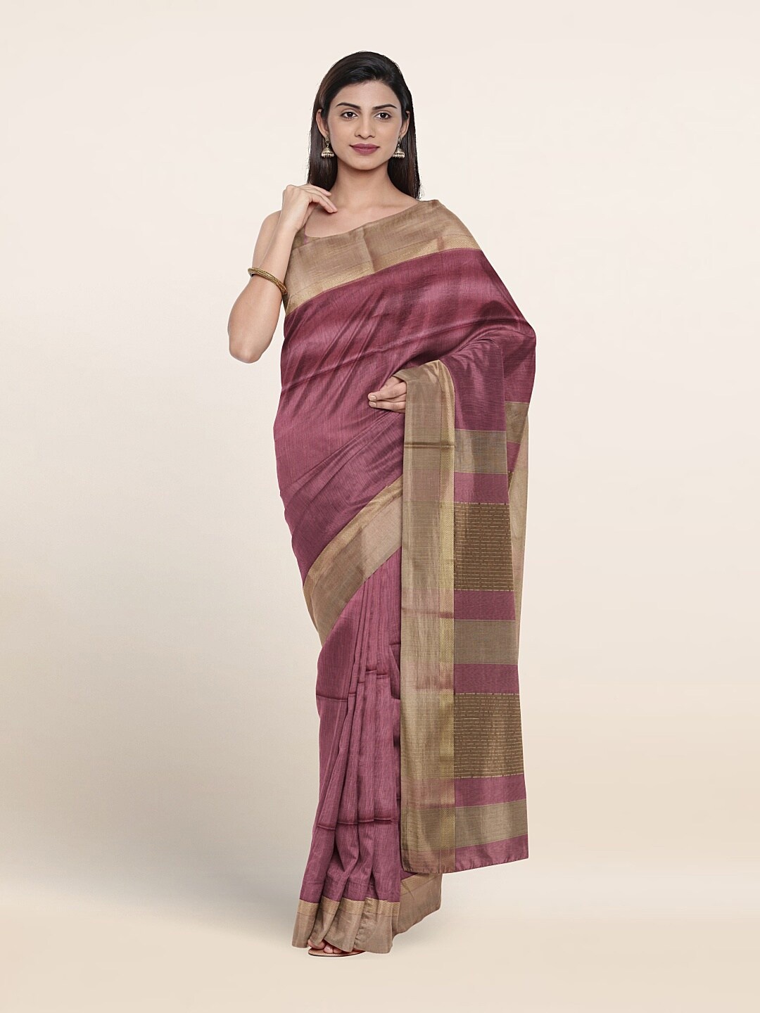 

Pothys Maheshwari Pure Silk Saree With Zari Border, Mauve