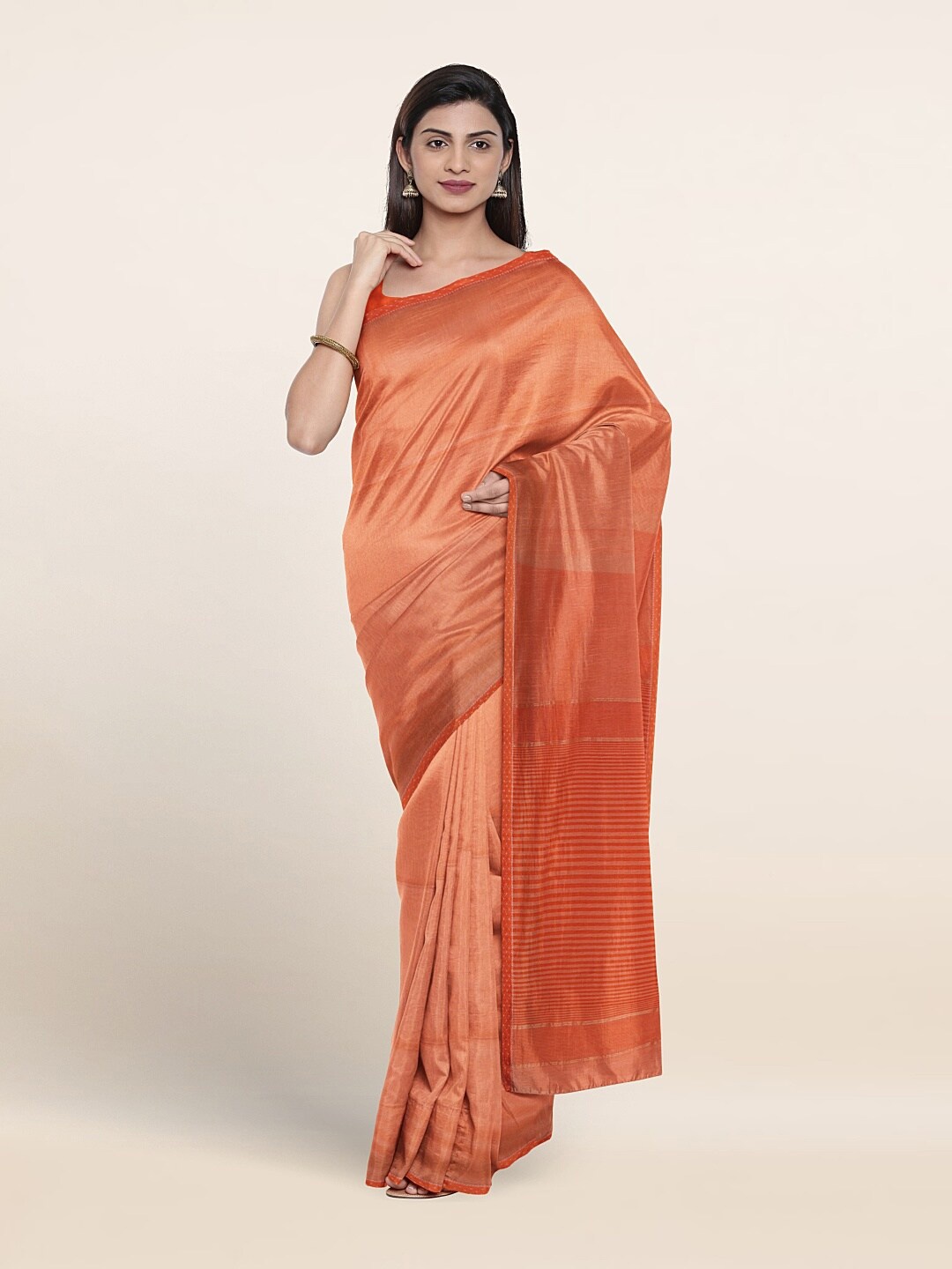 

Pothys Maheshwari Pure Silk Saree With Zari Border, Peach