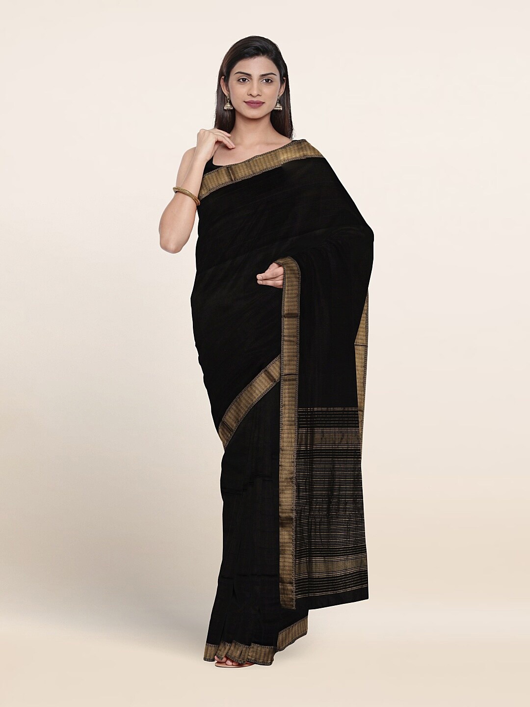 

Pothys Pure Silk Saree With Zari Border, Black