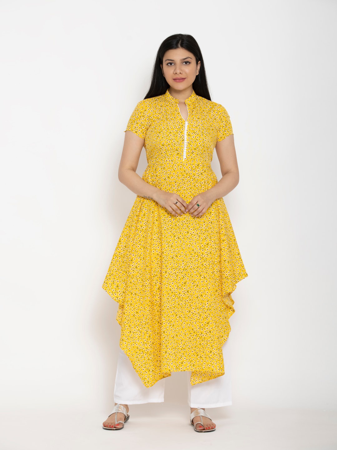 

DEGE Women Floral Printed Kurta, Yellow