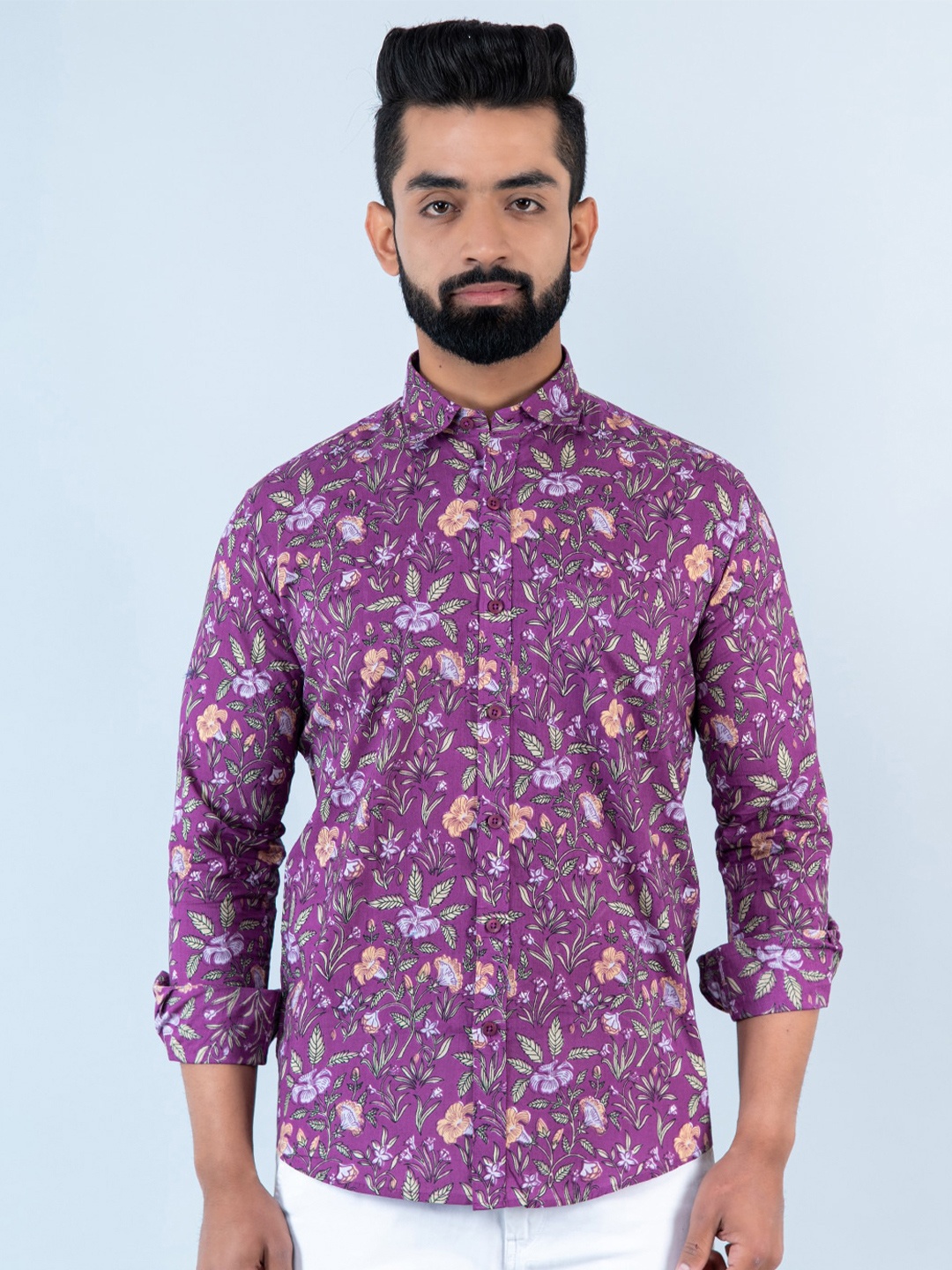 

Tistabene Men Floral Printed Casual Cotton Shirt, Purple