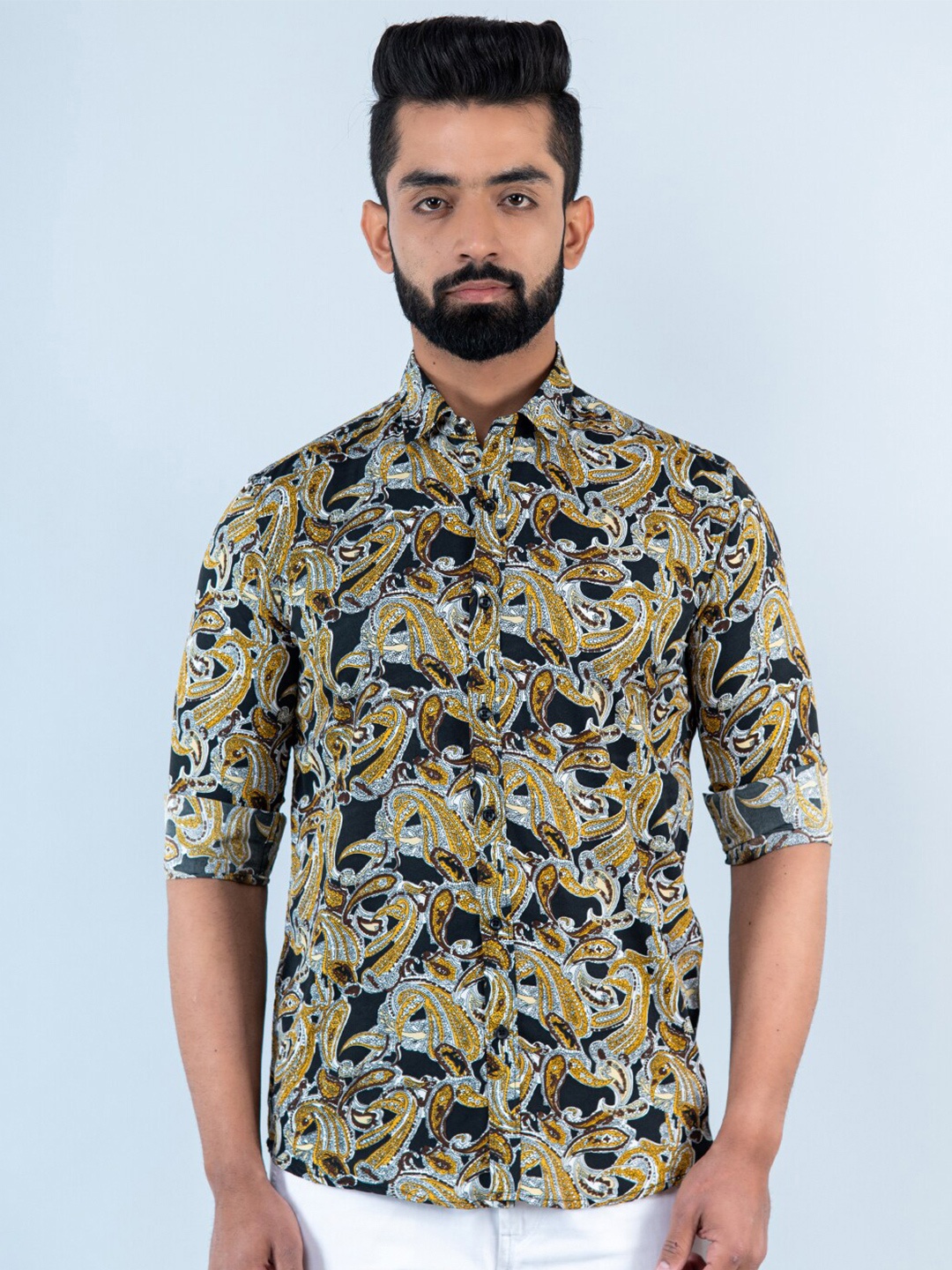 

Tistabene Men Ethnic Motifs Printed Casual Cotton Shirt, Black