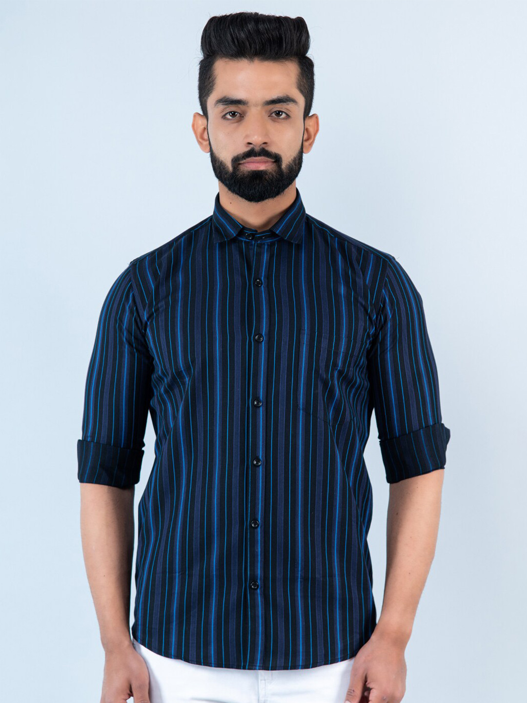 

Tistabene Men Vertical Striped Casual Cotton Shirt, Black
