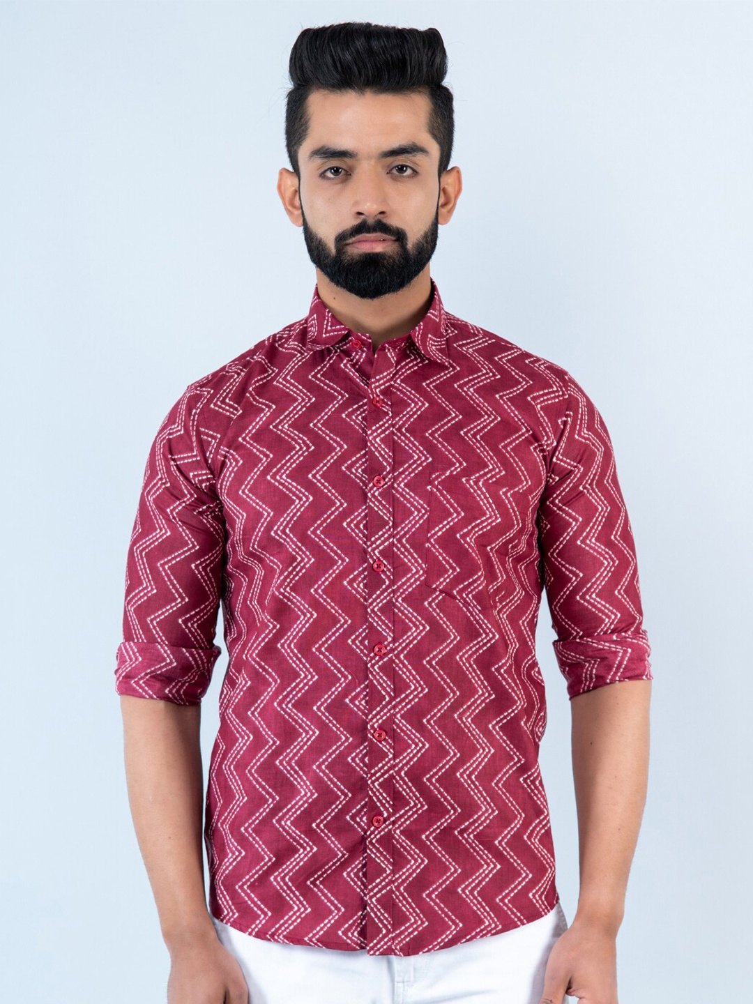 

Tistabene Men Chevron Printed Casual Cotton Shirt, Maroon