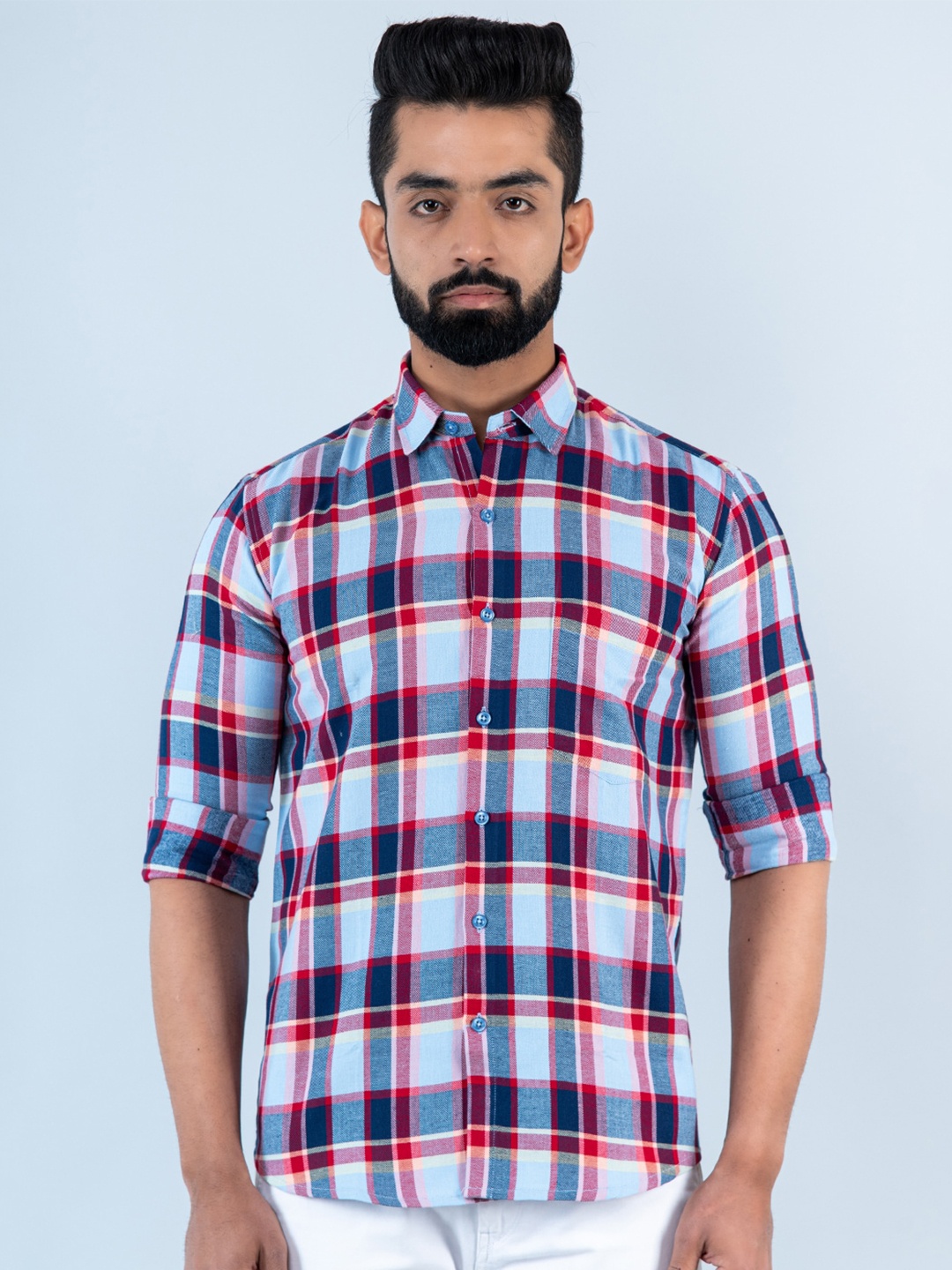 

Tistabene Men Tartan Checks Casual Cotton Shirt, Blue