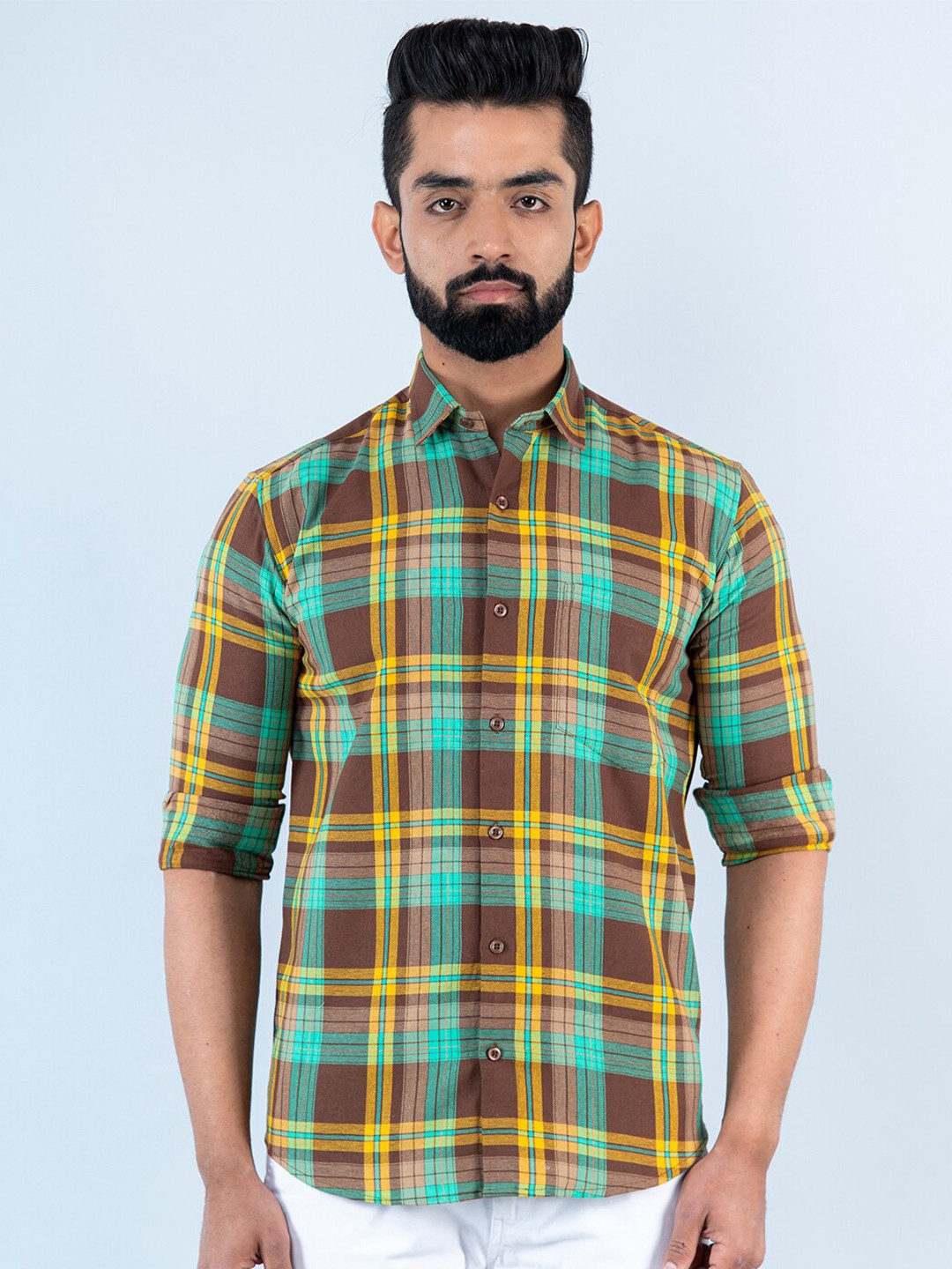 

Tistabene Men Tartan Checks Casual Cotton Shirt, Yellow