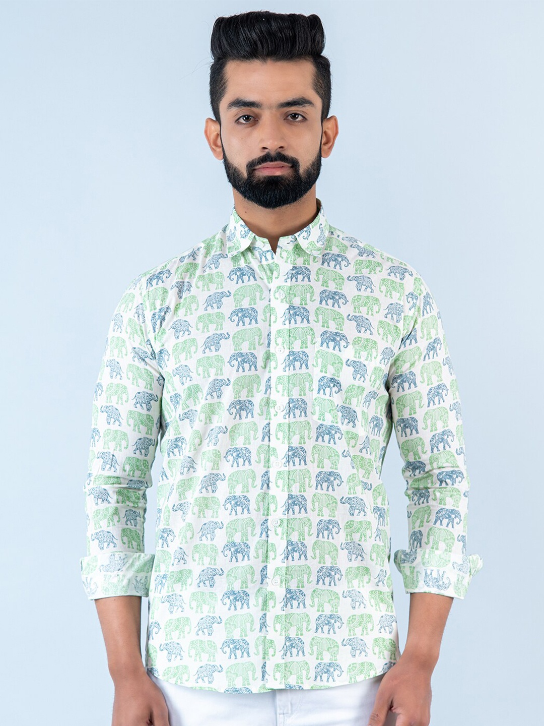 

Tistabene Men Printed Casual Cotton Shirt, White