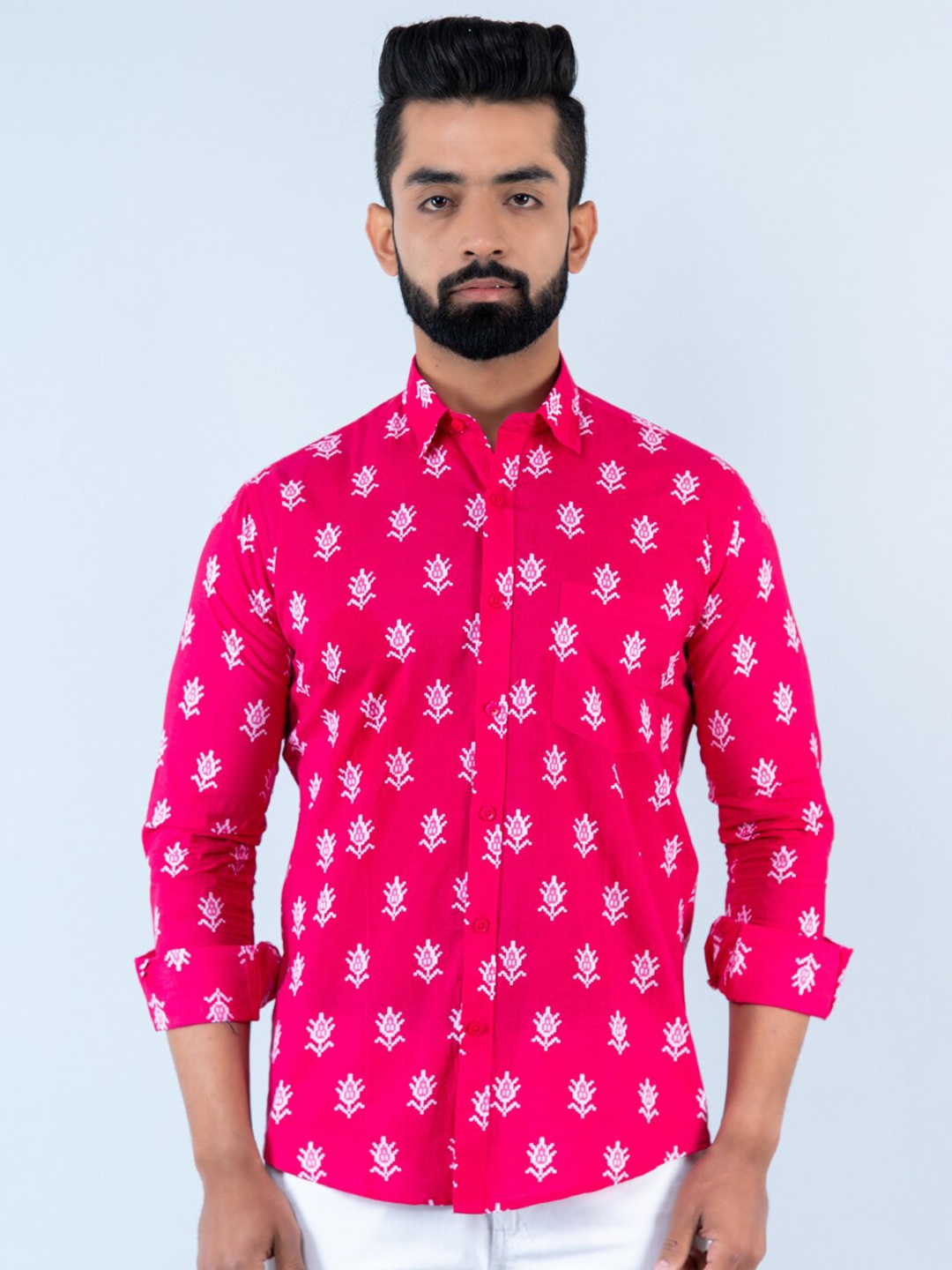

Tistabene Men Floral Printed Casual Cotton Shirt, Pink