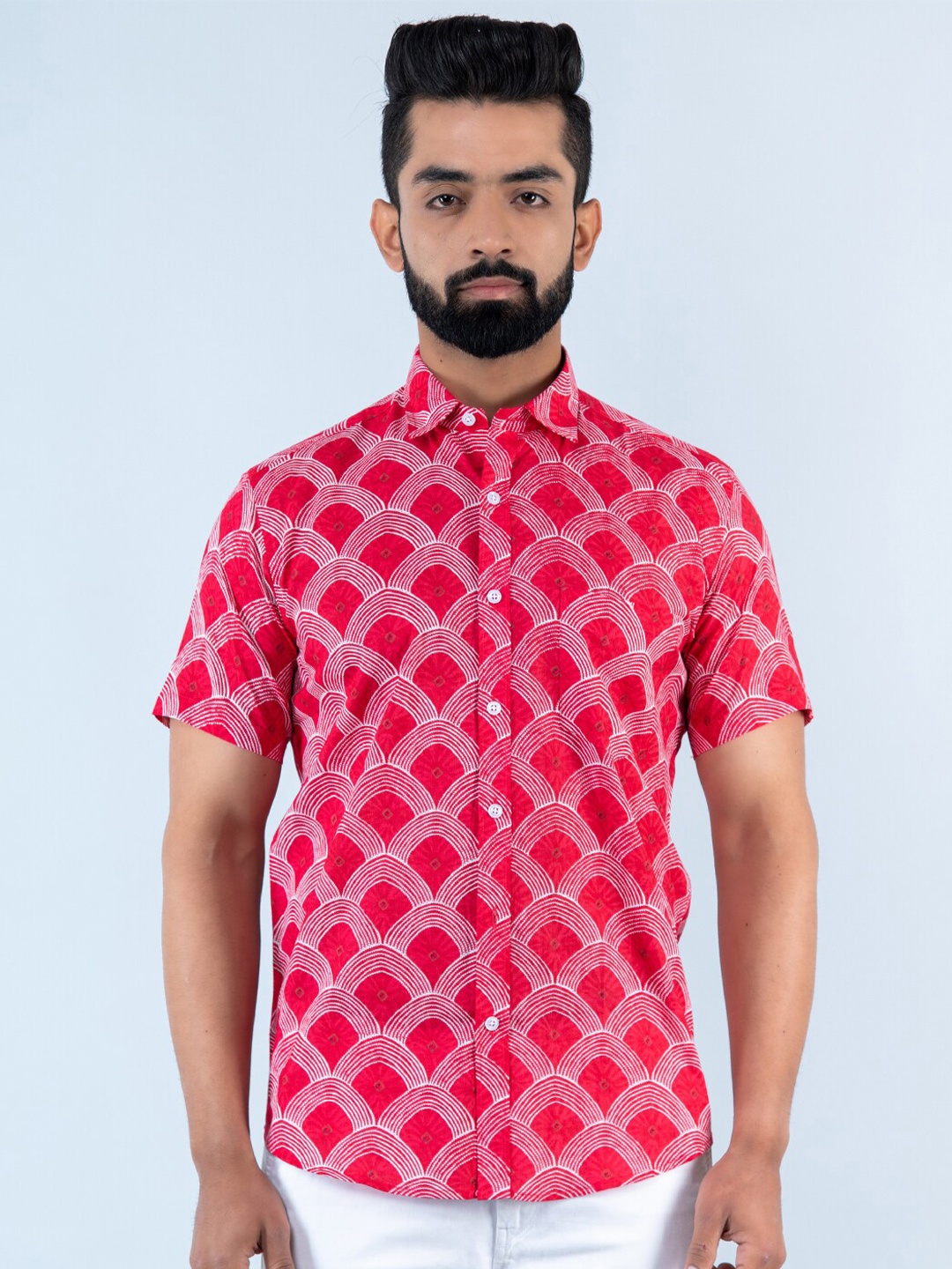 

Tistabene Men Printed Casual Cotton Shirt, Red