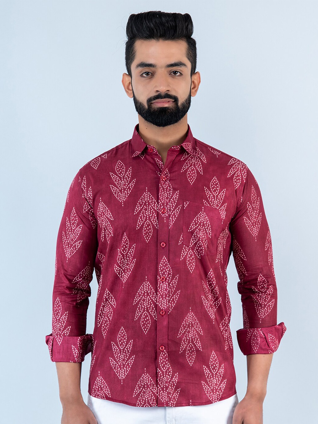 

Tistabene Men Floral Printed Casual Cotton Shirt, Maroon