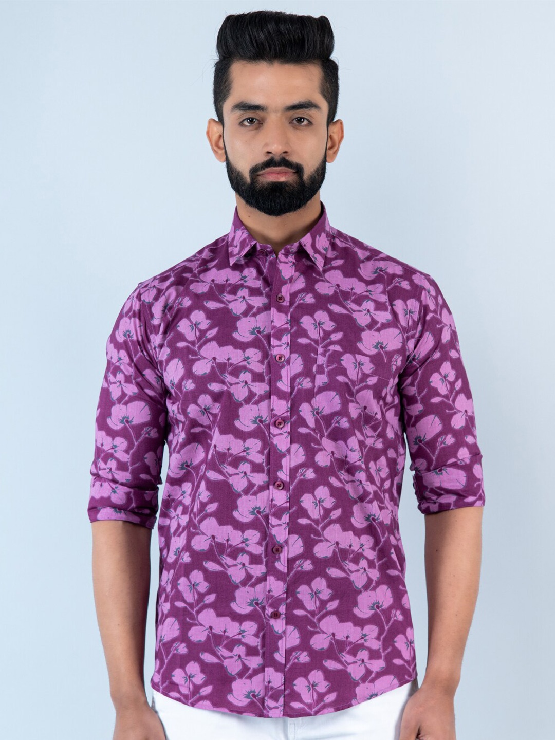 

Tistabene Men Floral Printed Casual Cotton Shirt, Purple