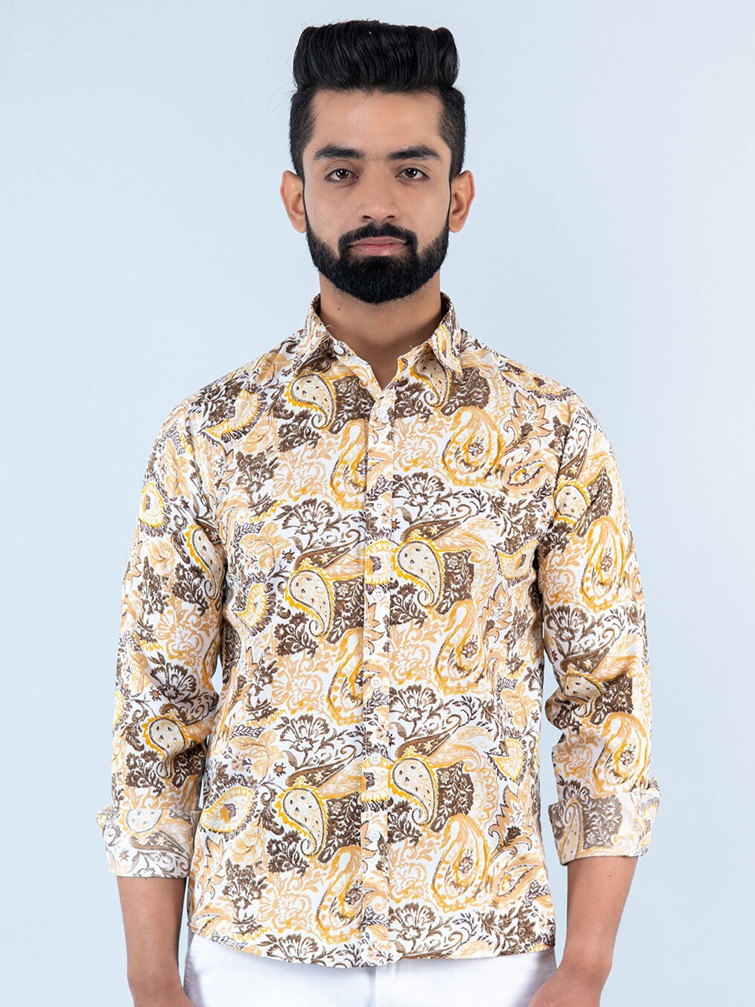

Tistabene Men Ethnic Motifs Printed Casual Cotton Shirt, Yellow