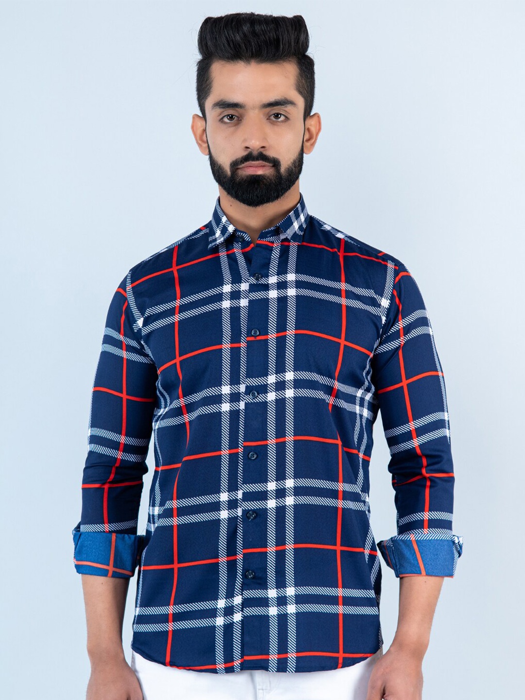 

Tistabene Men Tartan Checked Casual Cotton Shirt, Navy blue