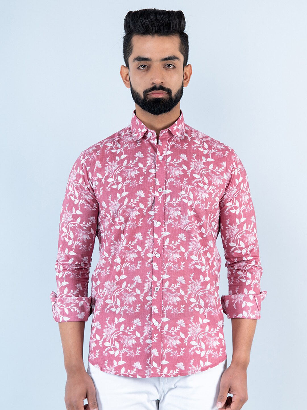 

Tistabene Men Floral Printed Casual Cotton Shirt, Pink