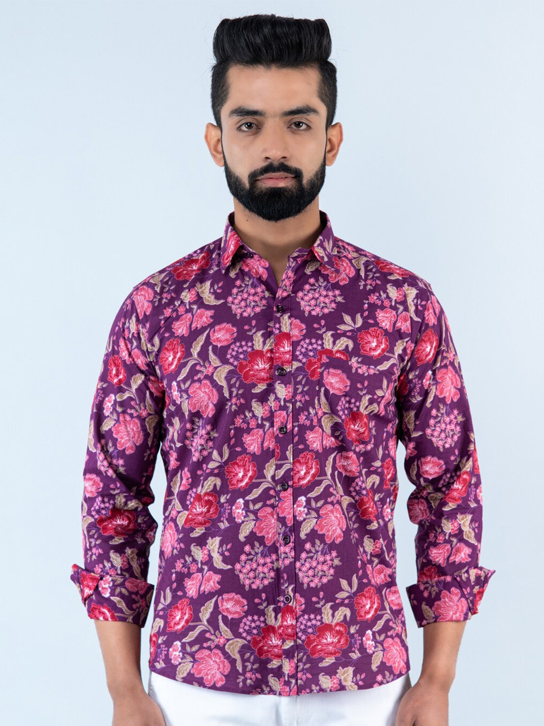 

Tistabene Men Floral Printed Casual Cotton Shirt, Purple