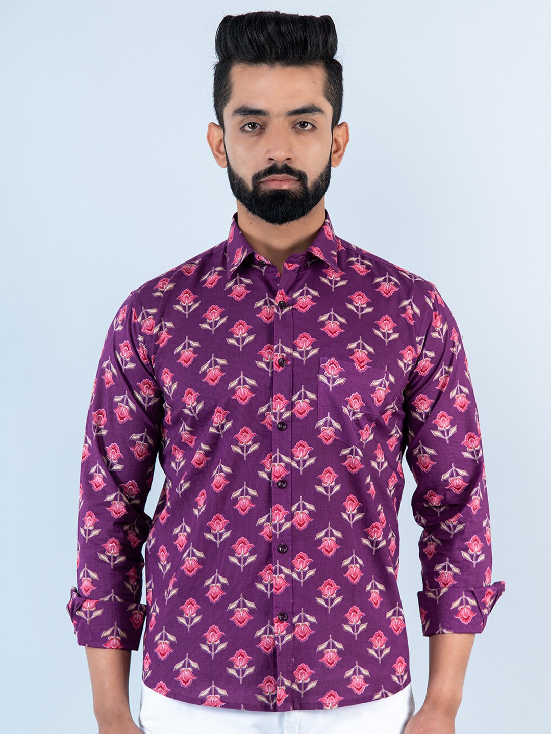 

Tistabene Men Floral Printed Casual Cotton Shirt, Purple