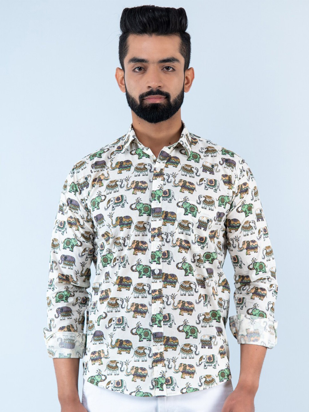 

Tistabene Men New Printed Casual Cotton Shirt, Off white