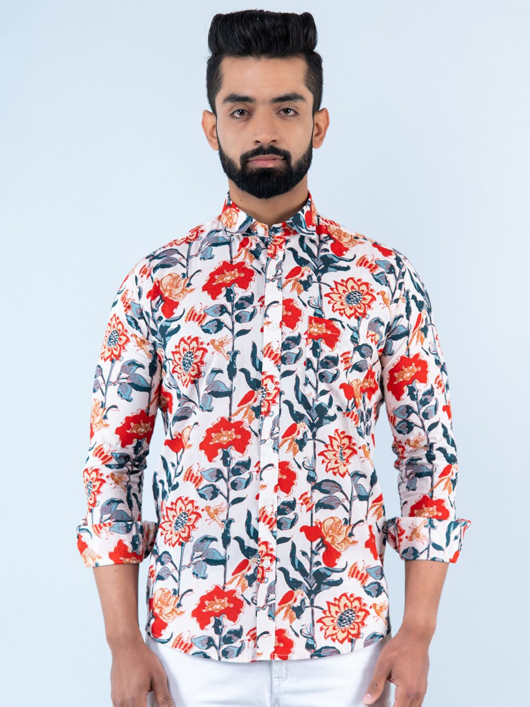 

Tistabene Men Floral Printed Casual Cotton Shirt, White