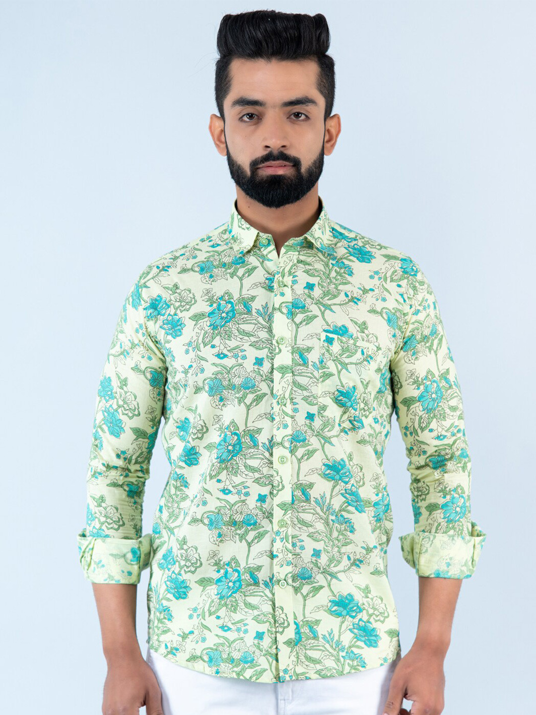 

Tistabene Men Floral Printed Casual Cotton Shirt, Off white