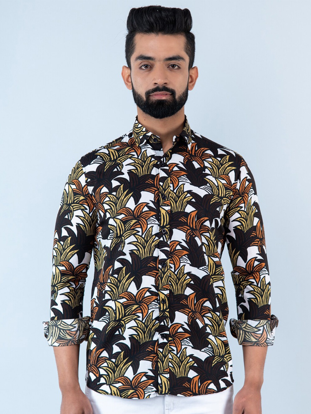 Tistabene Men Floral Printed Casual Cotton Shirt, White