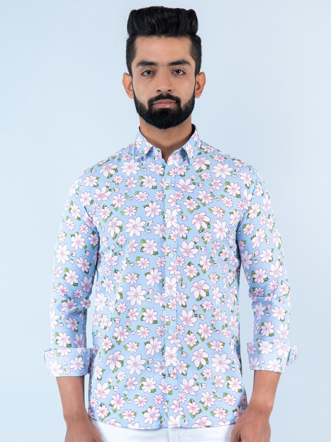 

Tistabene Men Floral Printed Casual Cotton Shirt, Blue