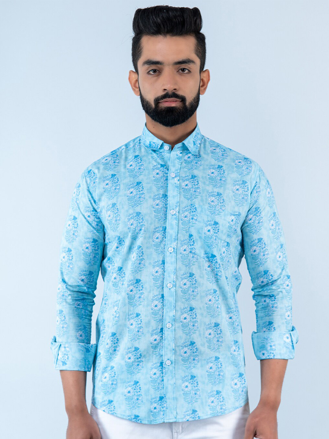 

Tistabene Men Floral Printed Casual Cotton Shirt, Blue