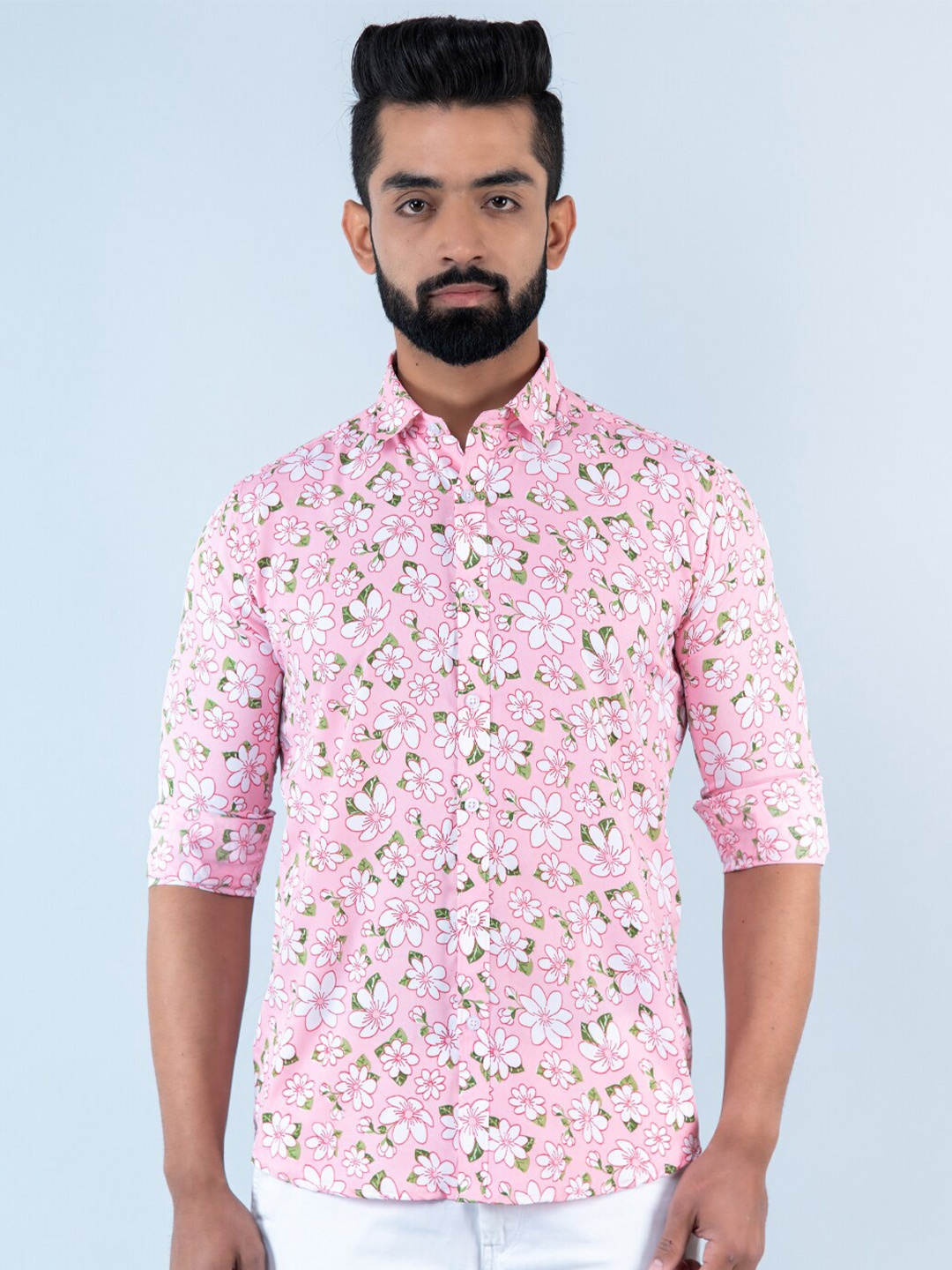 

Tistabene Men Floral Printed Casual Cotton Shirt, Pink