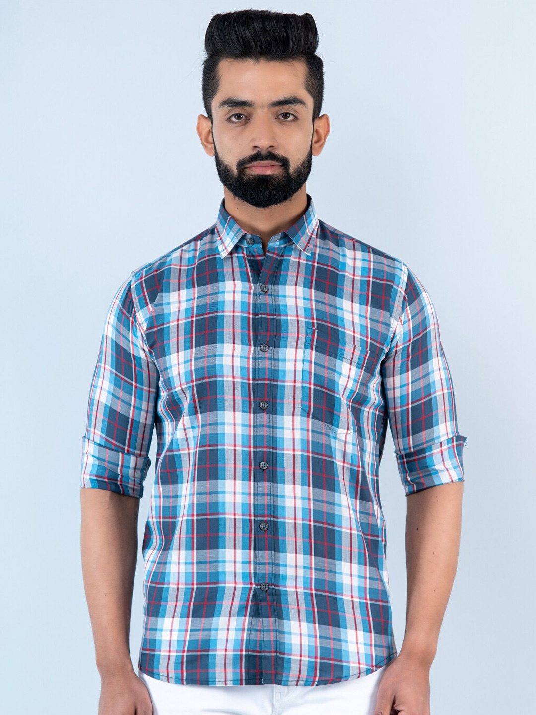 

Tistabene Men Tartan Checked Casual Cotton Shirt, Blue