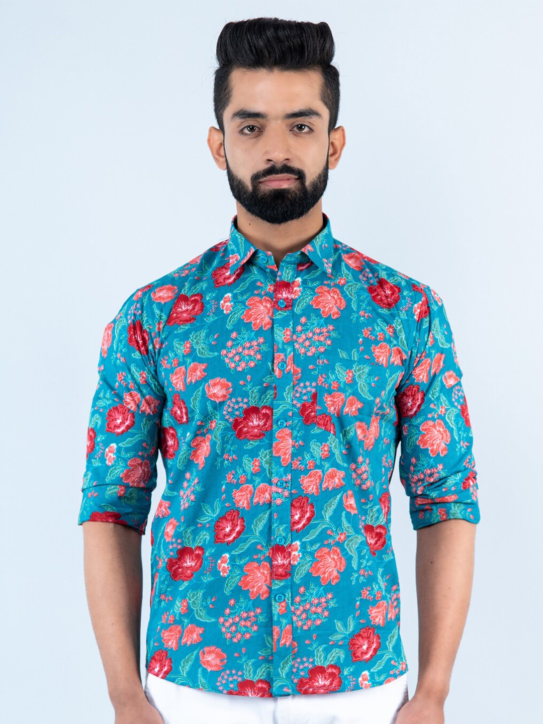 

Tistabene Men Floral Printed Casual Cotton Shirt, Blue