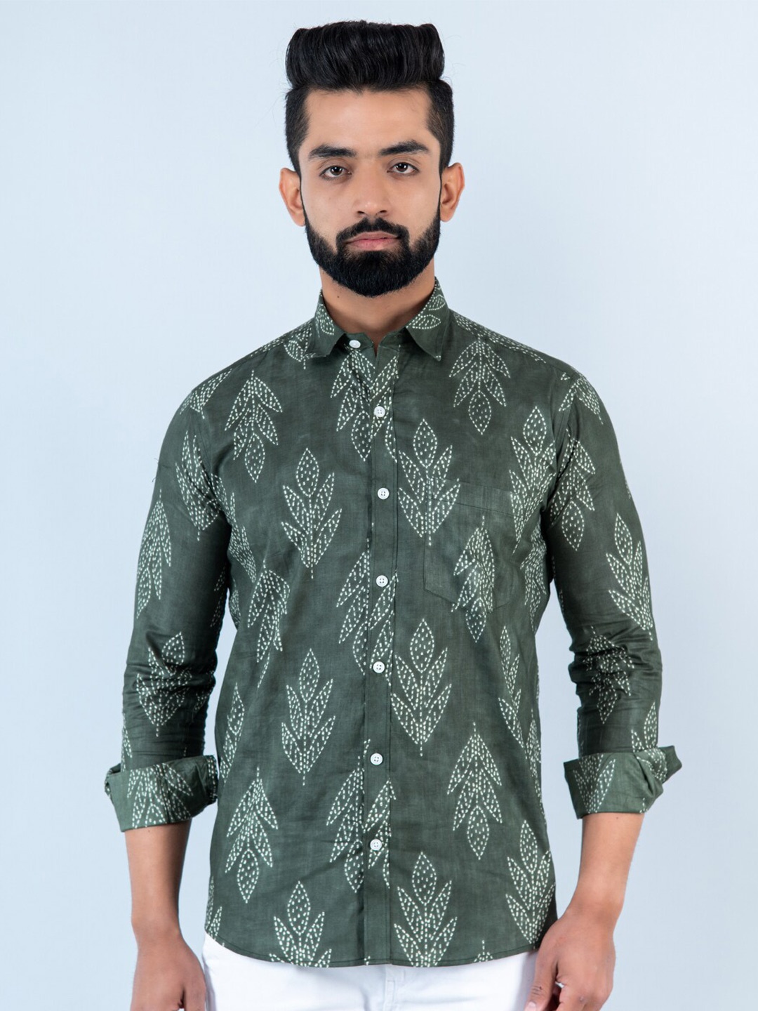 

Tistabene Men Floral Printed Casual Cotton Shirt, Green