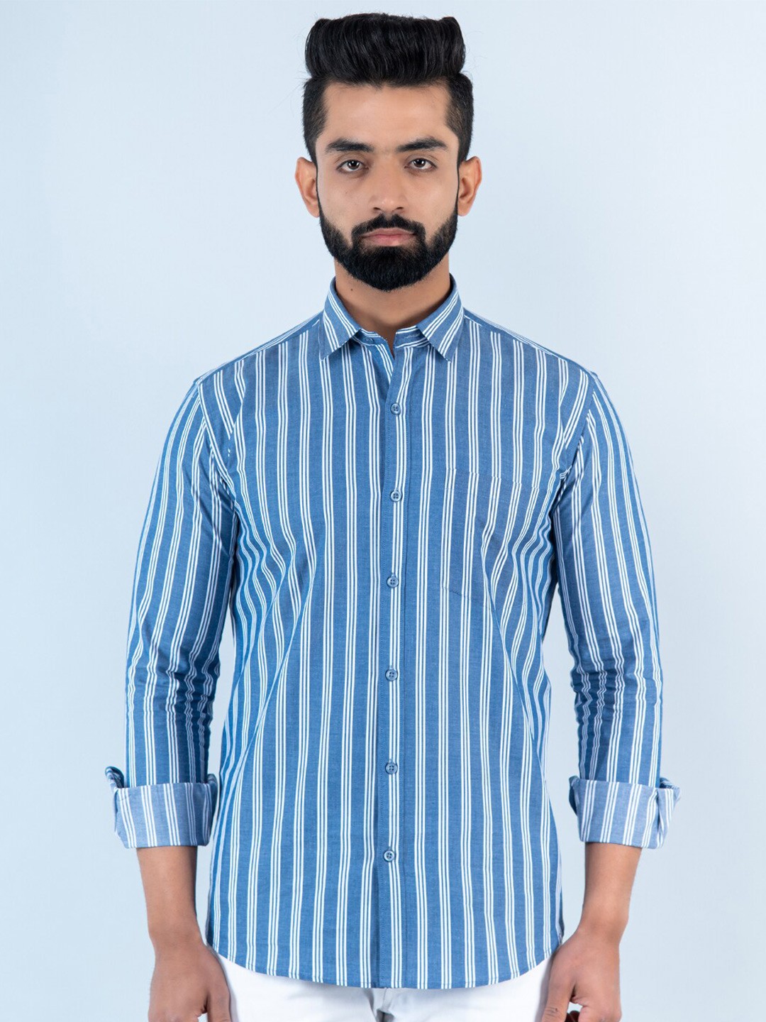 

Tistabene Men Striped Casual Cotton Shirt, Blue
