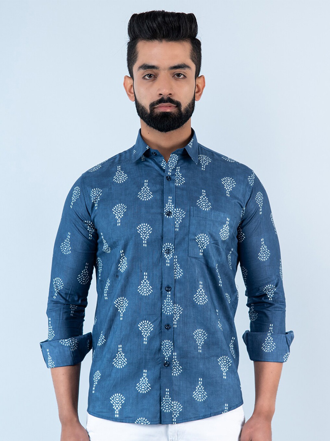 

Tistabene Men Printed Casual Cotton Shirt, Blue